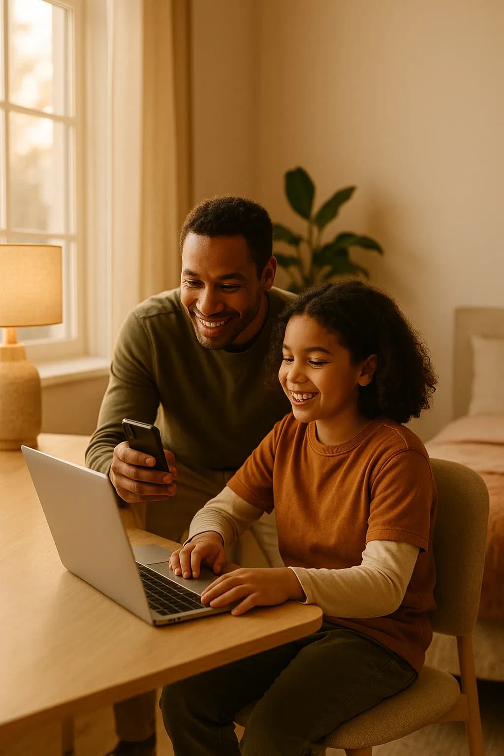 A parent pairing their kid's laptop with Rally from a phone